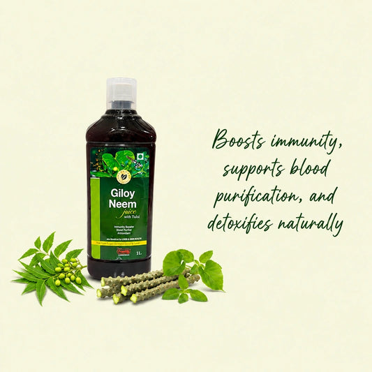 Giloy Neem Juice with Tulsi – Ayurvedic herbal juice as immunity booster, blood purifier and natural detox