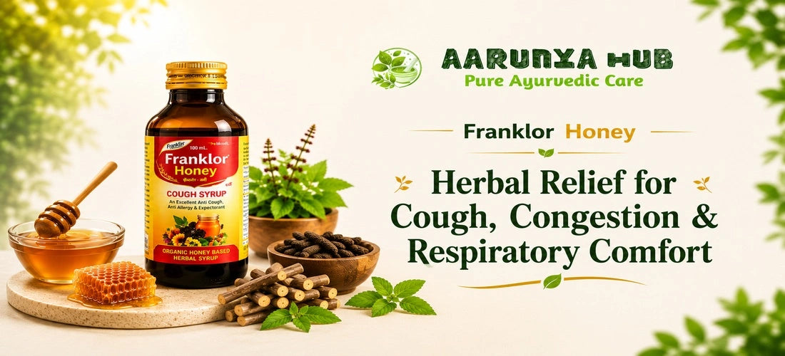 Aarunya Hub Franklor Honey Ayurvedic Cough Syrup for throat and respiratory comfort