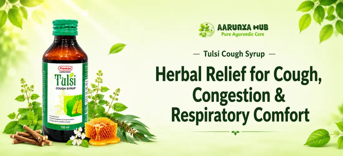 Aarunya Hub Tulsi Ayurvedic Cough Syrup for cough, throat and respiratory comfort