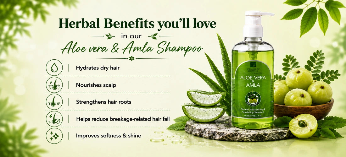 Herbal benefits of Aloe Vera & Amla Shampoo for healthy-looking hair