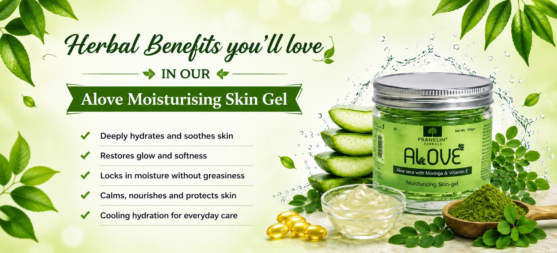 Herbal benefits of Alove Moisturising Skin Gel for soothing and hydrating skin