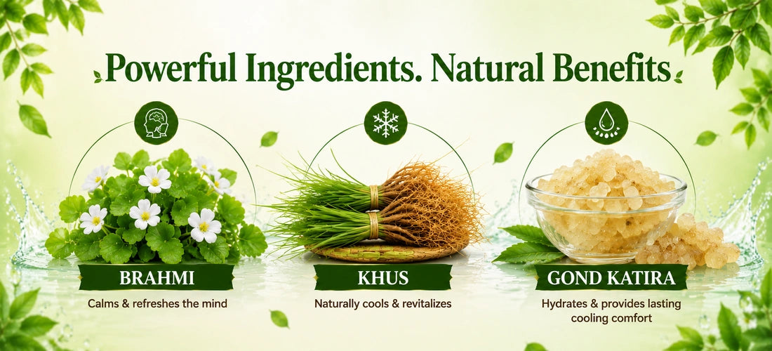 Brahmi Khus Sharbat with Brahmi, Khus and Gond Katira ingredients