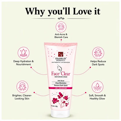 Benefits of Face Clear Moisturizing Cream for acne-prone skin, dark spots and blemishes
