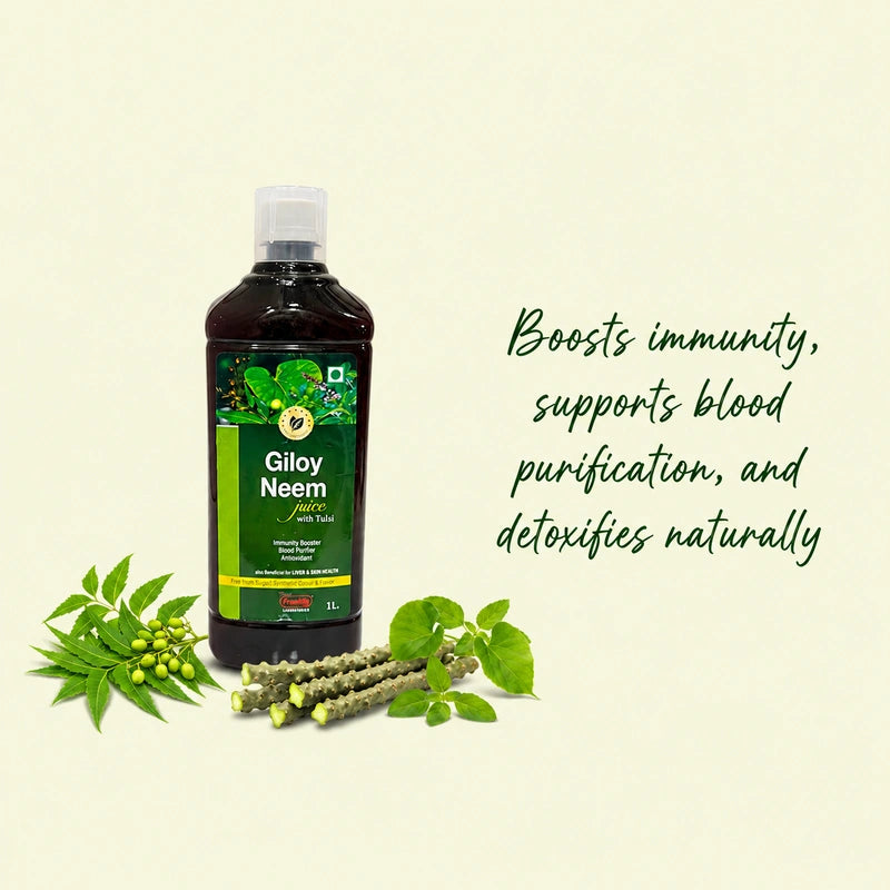 Giloy Neem Juice with Tulsi – Ayurvedic herbal juice as immunity booster, blood purifier and natural detox