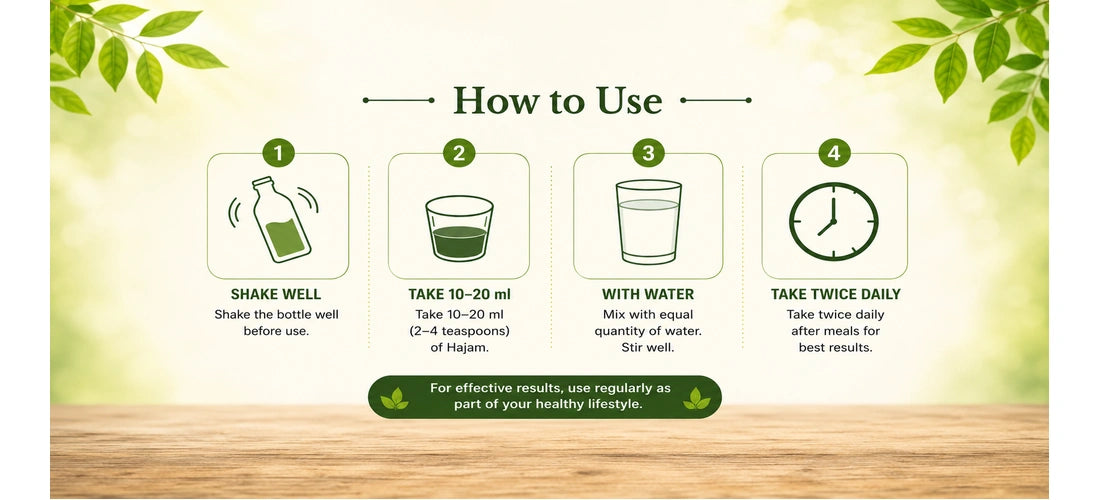 How to take Hajam Ayurvedic digestive syrup as directed for digestive wellness