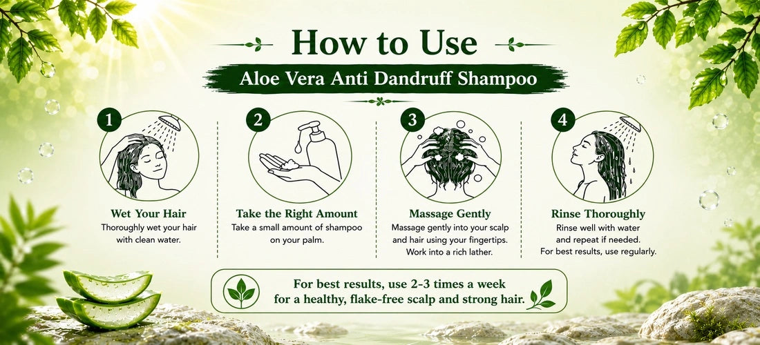 How to apply Aloe Vera Anti Dandruff Shampoo to hair and scalp