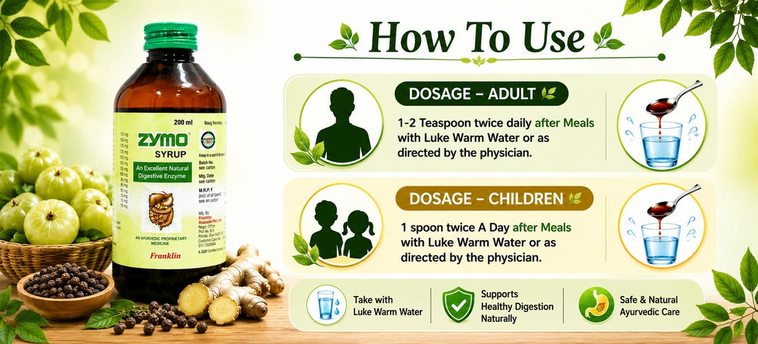 How to take Zymo Ayurvedic Syrup as directed for digestive wellness