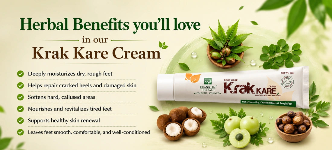 Herbal benefits of Krak Kare Cream for dry, rough and cracked heels