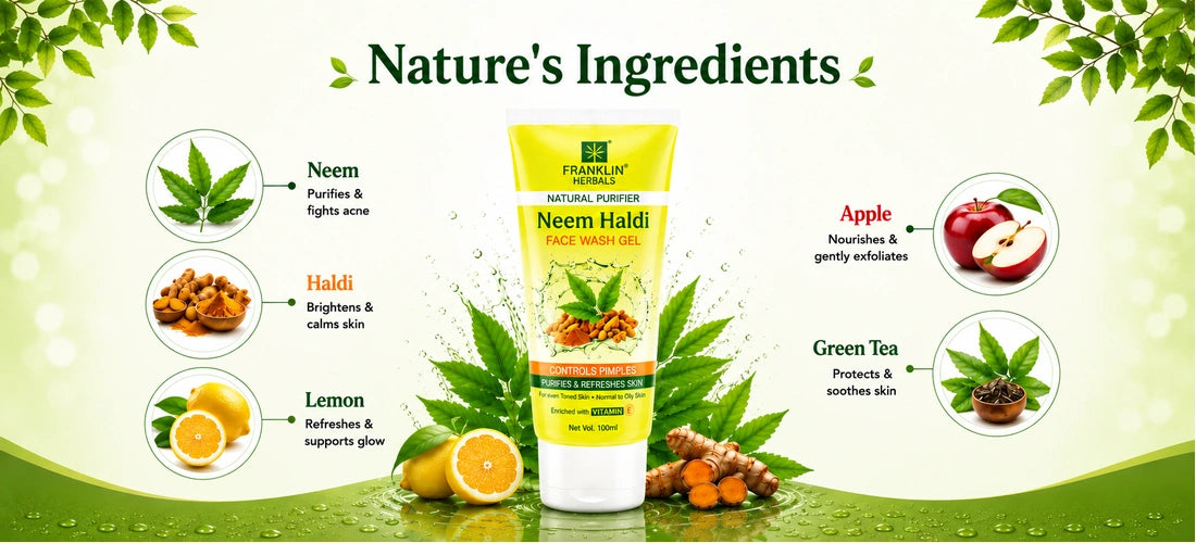 Neem Haldi Face Wash Gel with Neem, Haldi, Lemon, Apple and Green Tea ingredients