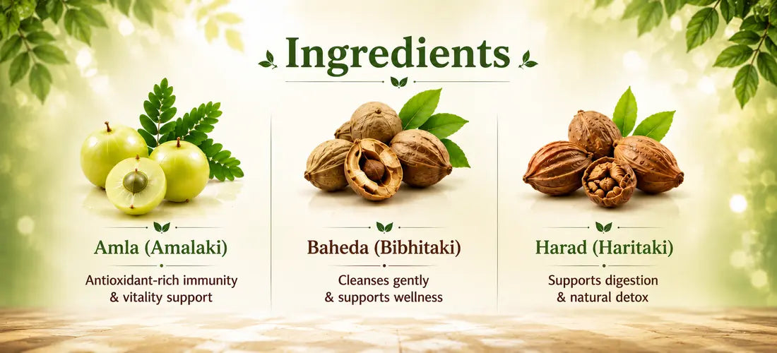 Triphala Juice with Amla, Harad and Baheda herbal ingredients