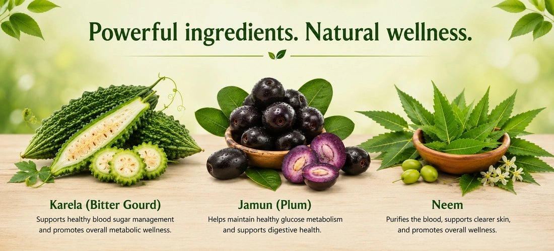 Karela Jamun Juice with Neem featuring Karela, Jamun and Neem ingredients